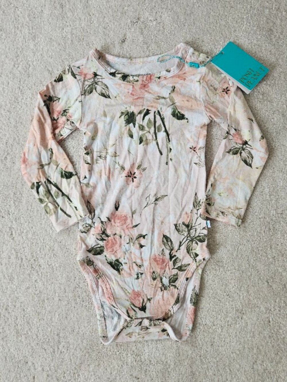 Posh peanut new tags pink floral flower baby girl kids 2T bodysuit one piece